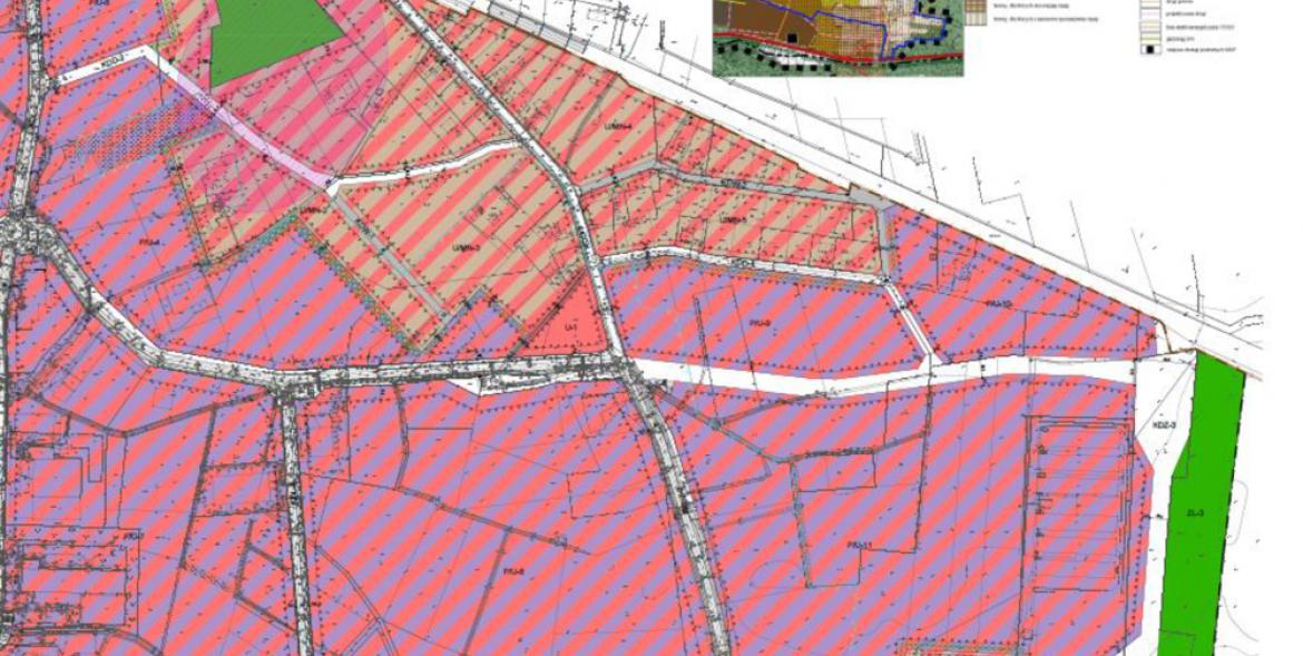 Fragment mapki z wycinkiem obszaru objętego planem zagospodarowania przestrzennego.